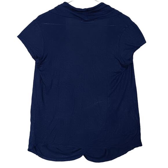 Free To Live Overlap Draped Cardigan Size Medium Navy Blue Short Sleeve - Picture 5 of 7